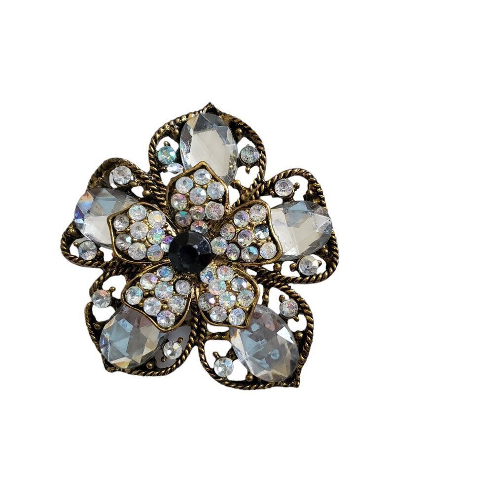 BRONZE AND RHINESTONE BROOCH